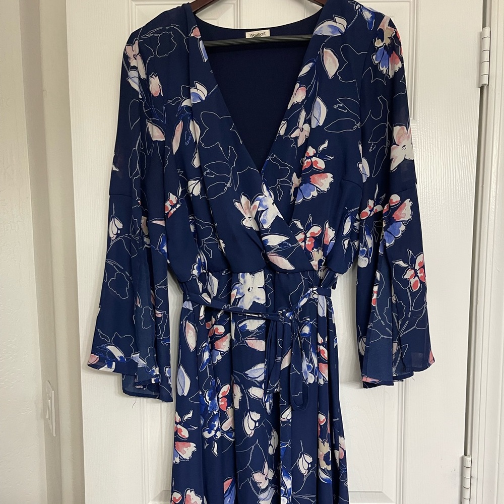 Blue Floral Knee Length Dress